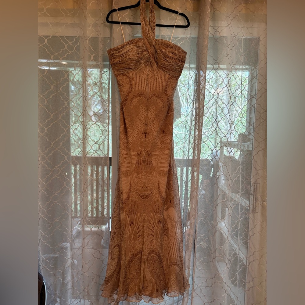 Carmen Marc Valvo Strapless Tan Dress